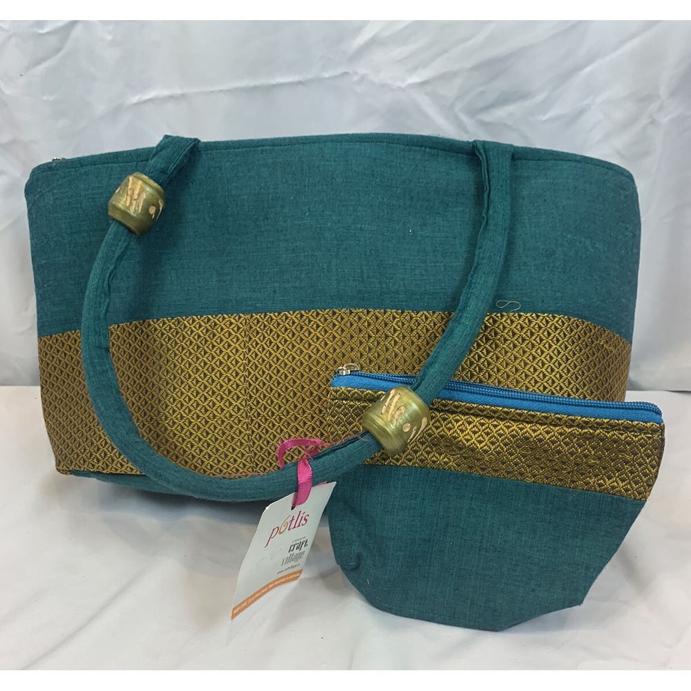 India 🇮🇳 Craft Village Small Hand Bag Teal New‎